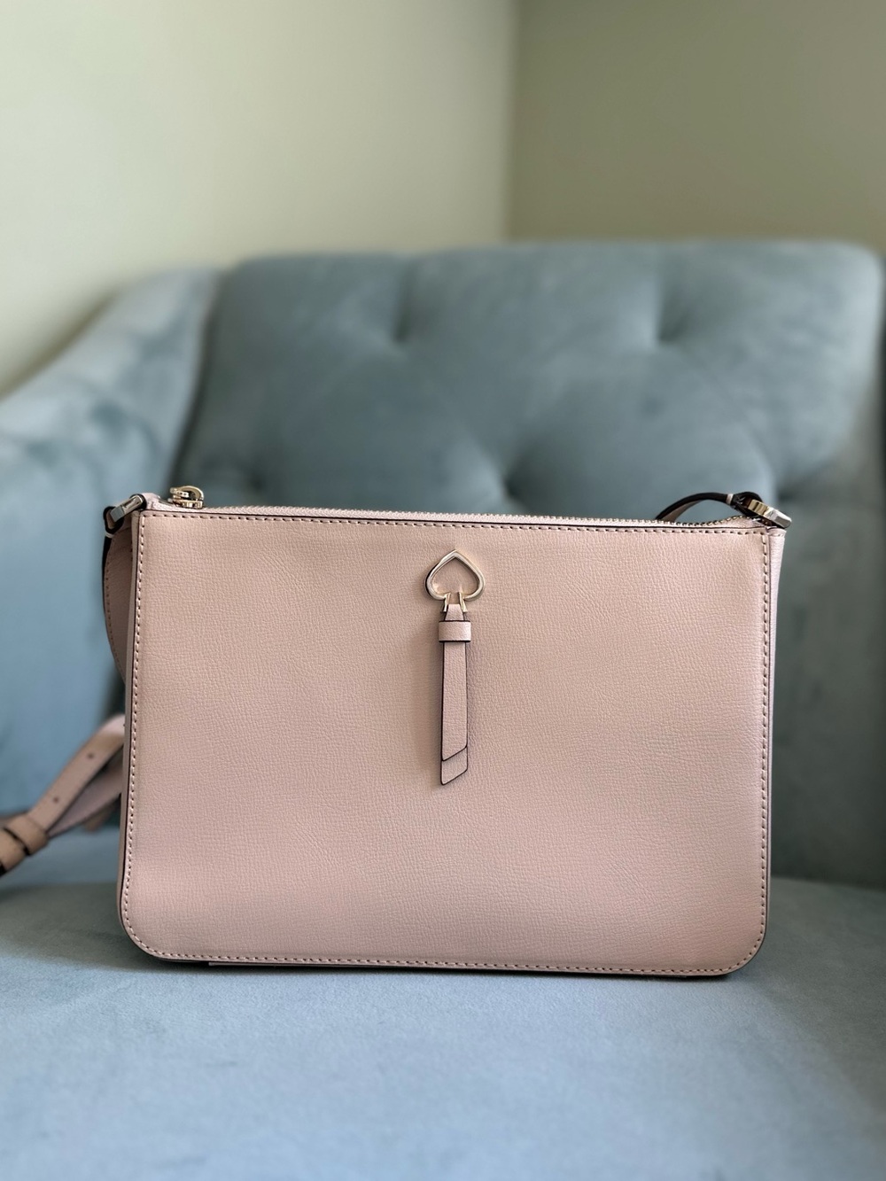 kate spade Blush Pink Leather Crossbody with Heart Tassel